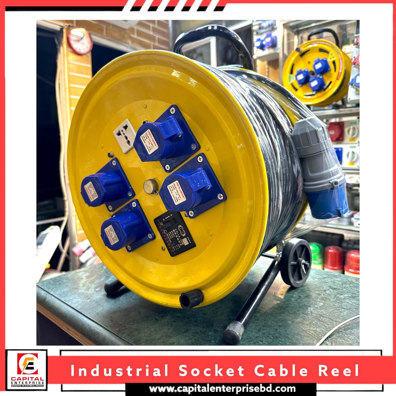 100 Meter Industrial Socket Extension Cable Reel 5way
