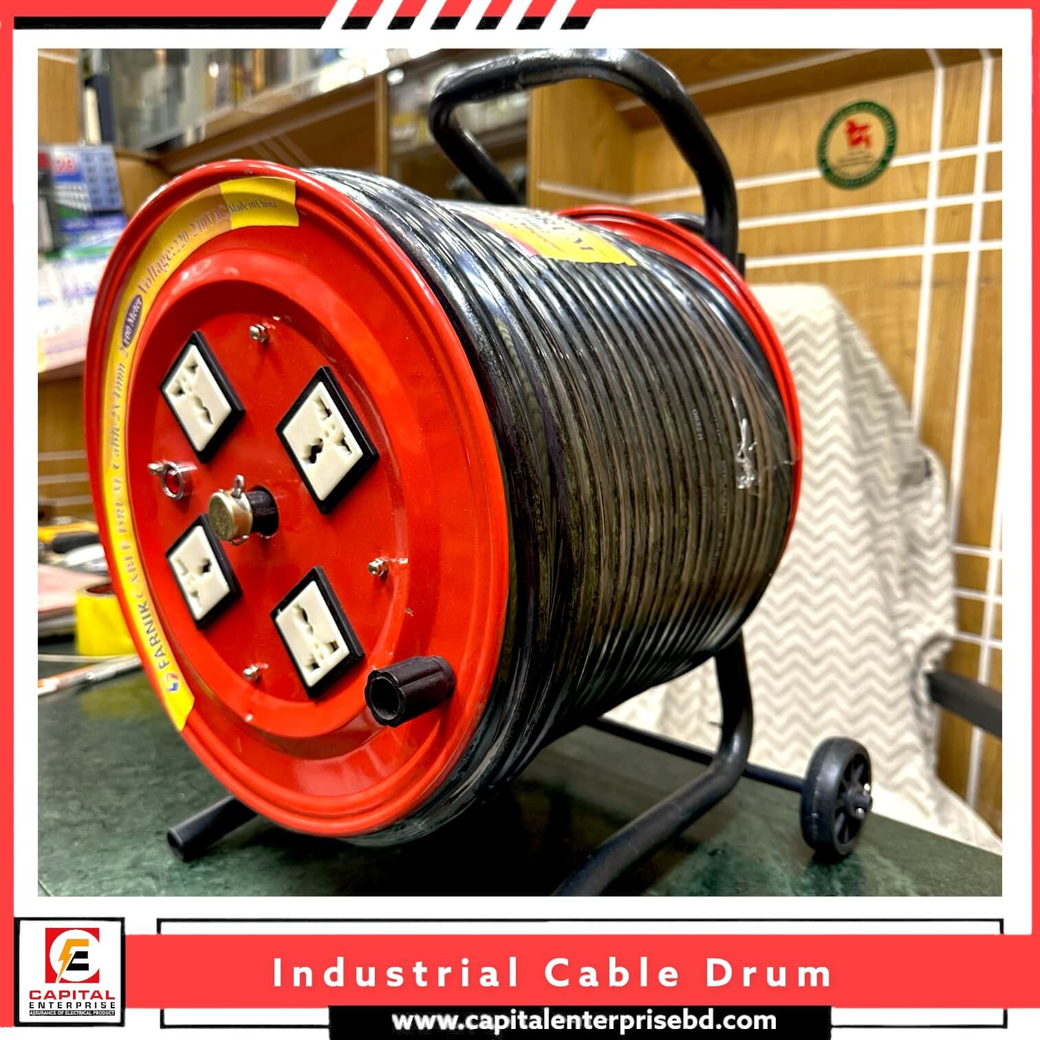 Industrial Extension Cable Reel Drum 4way 16A Multiple Socket 100Meter